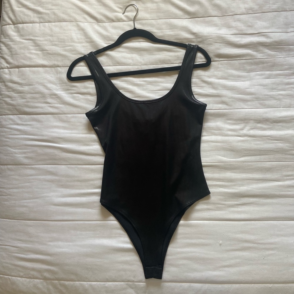Shiny Black Bodysuit Top
